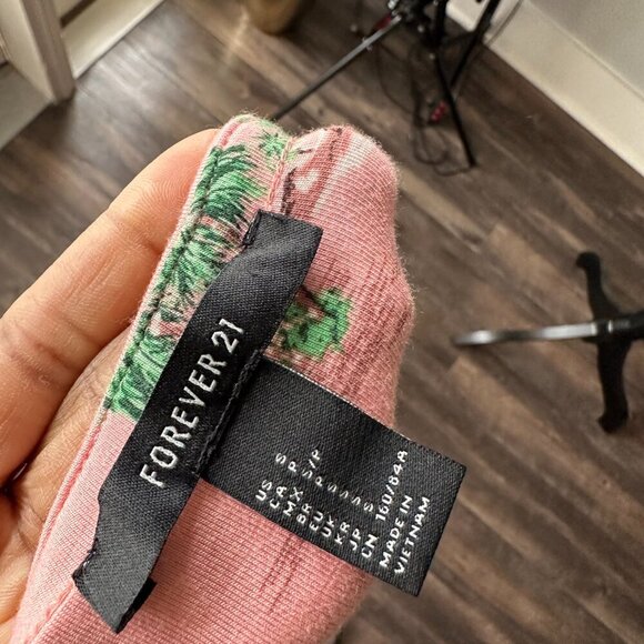 Forever 21 Pink Flamingo Strapless Dress - Tropical Palm Tree Print, Size Small - Picture 2 of 3